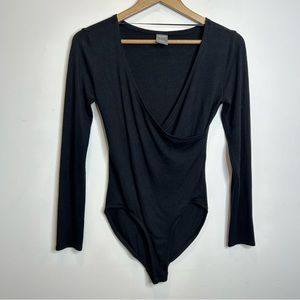 Joe Fresh Long Sleeve Bodysuit Surplice Neckline Black